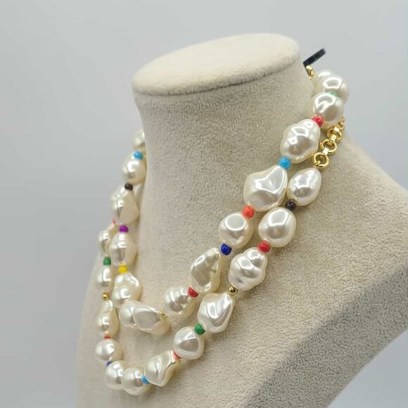 J Crew Set of Large Baroque Faux Pearl Double Strand Necklace Bracelet NWT@ - Picture 4 of 11